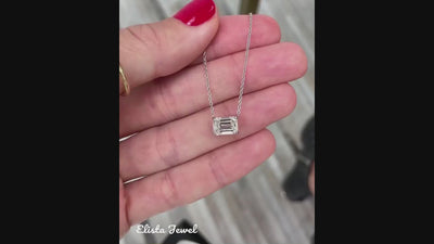 East West Emerald Lab Created Diamond Solitaire Pendant & Necklace for women