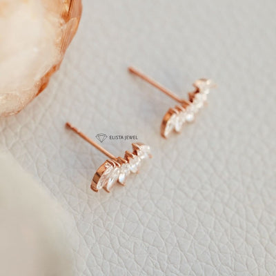 Marquise Cut Five Stone Stud Earrings