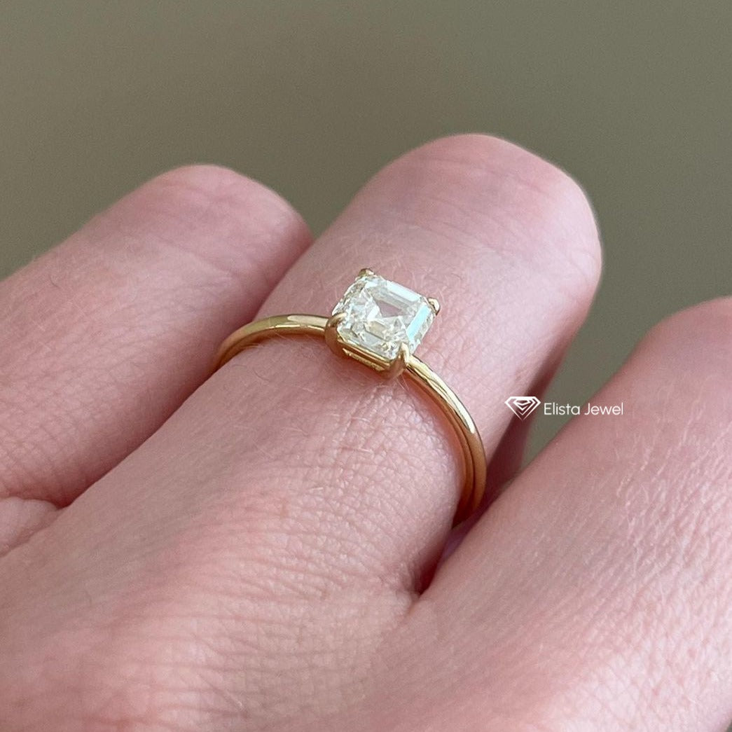 2CT Asscher Cut Solitaire Diamond Engagement Ring