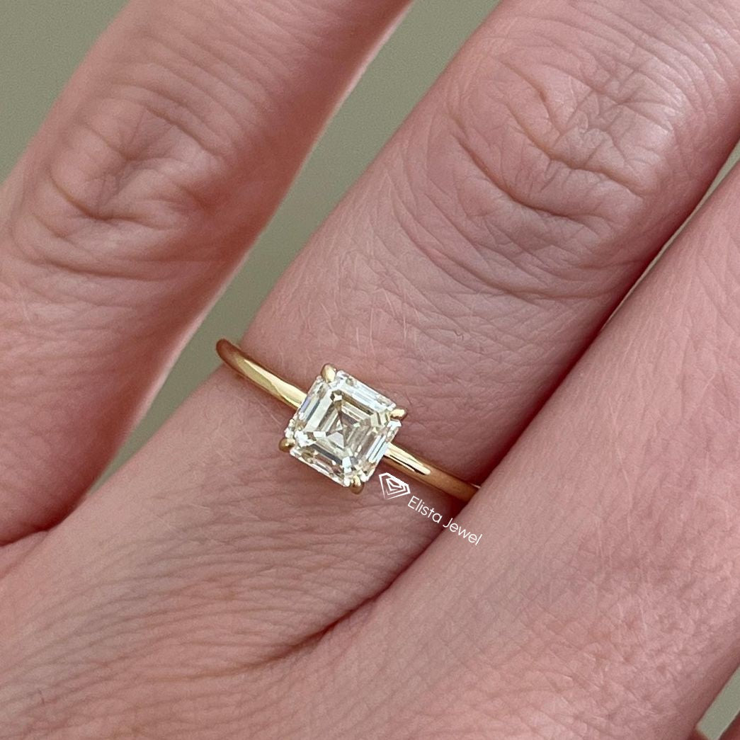 2CT Asscher Cut Solitaire Diamond Engagement Ring