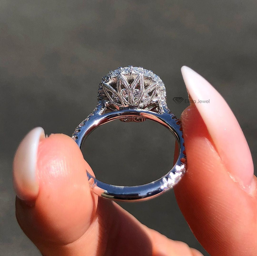 Round Cut Hidden Halo Engagement Ring