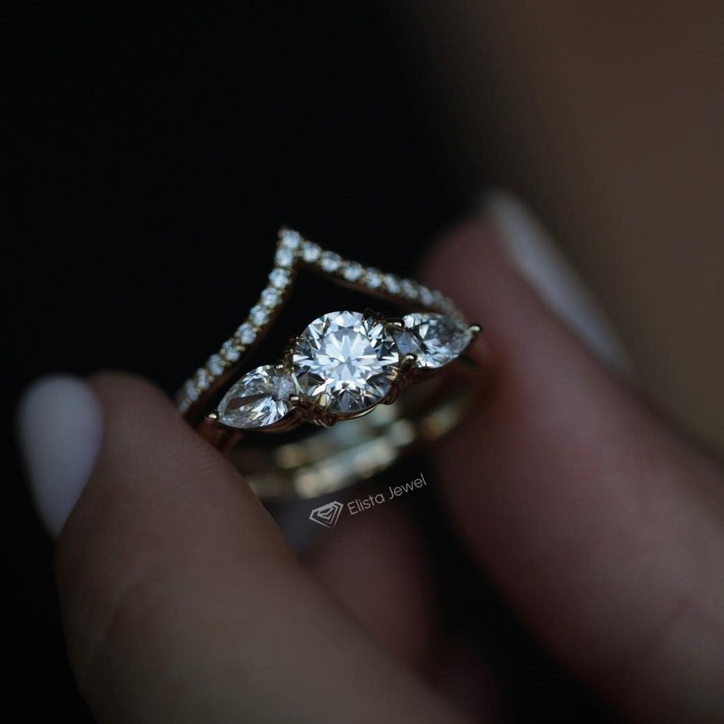 Round Lab Diamond Three Stone Engagement Ring