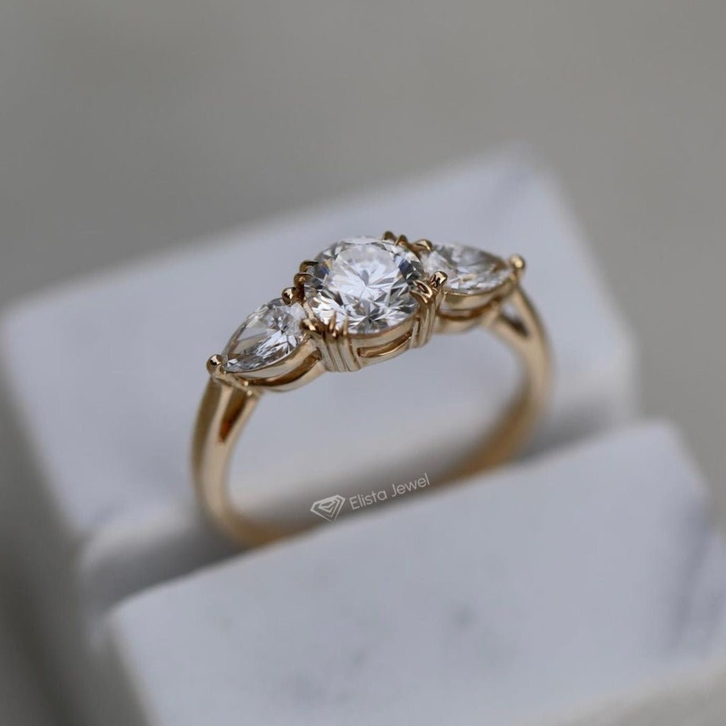 Round Lab Diamond Three Stone Engagement Ring