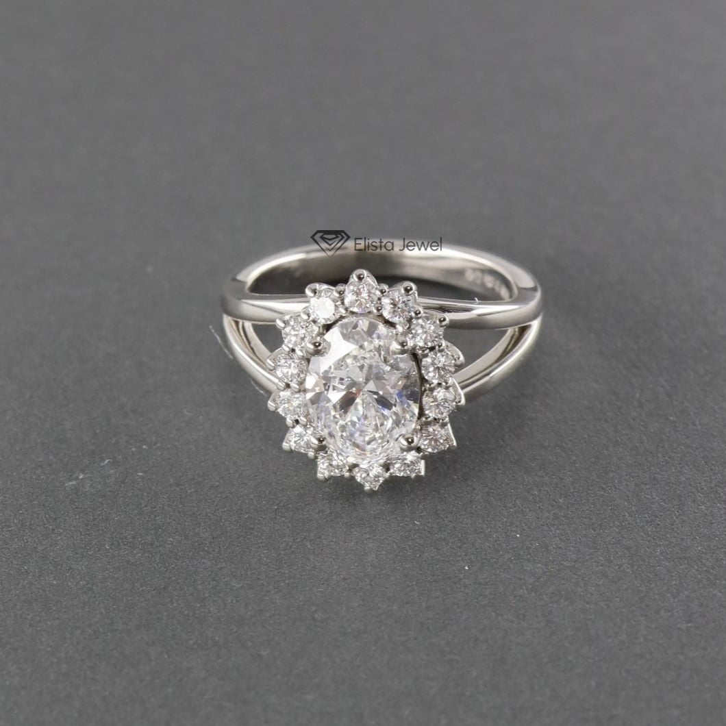3Ct Oval lab diamond Halo engagement ring For Women