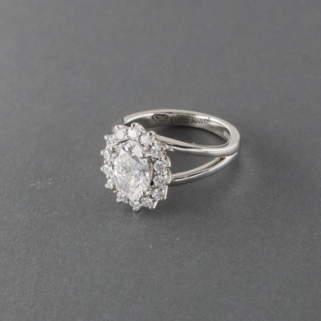 3Ct Oval lab diamond Halo engagement ring For Women