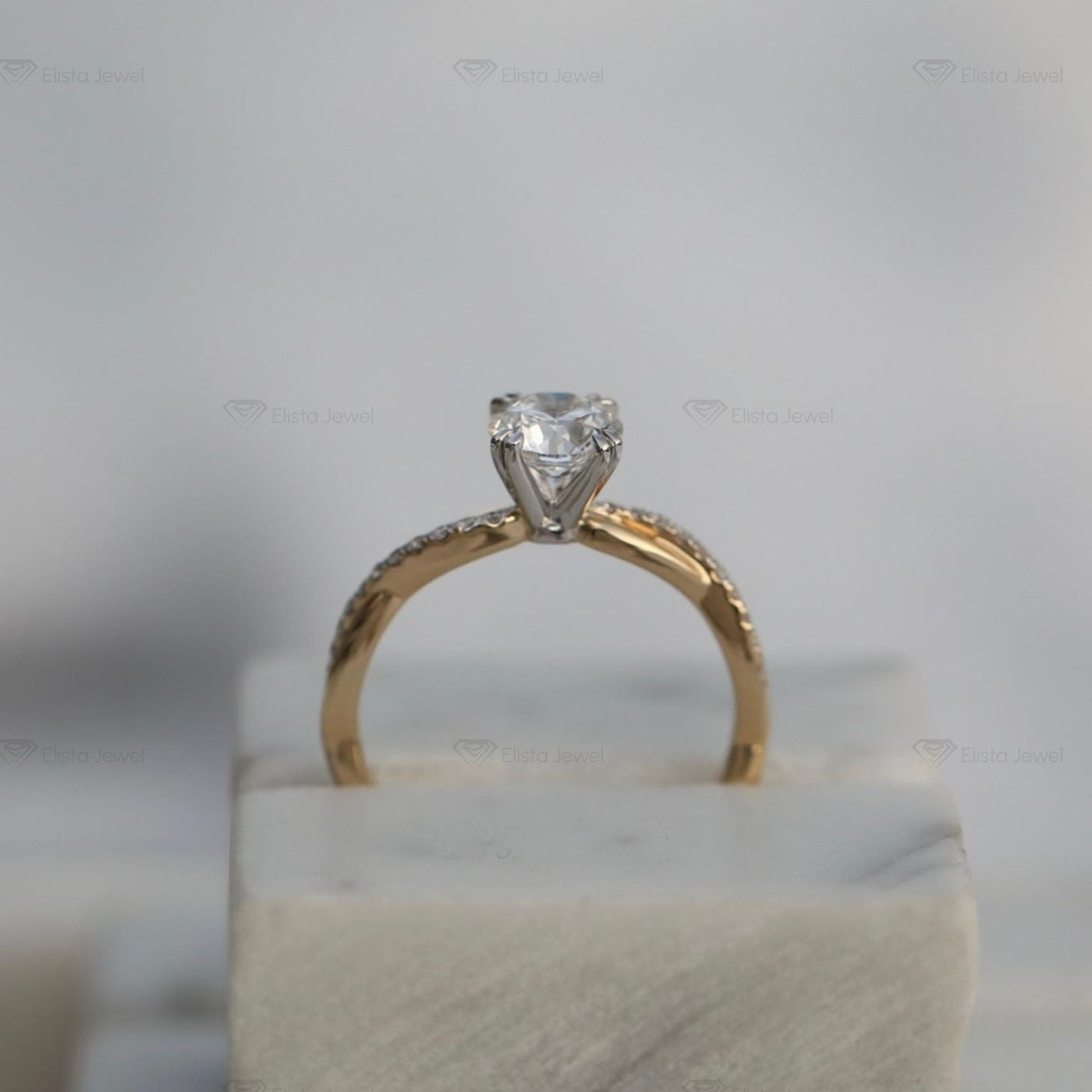 Round Cut Two Tone Twisted Engagement Ring
