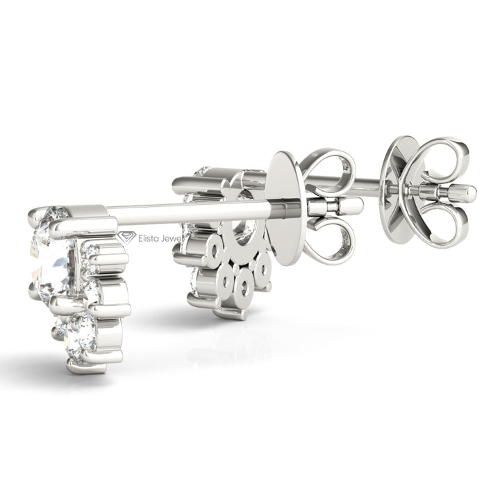 Round Cut Cluster Stud Earring
