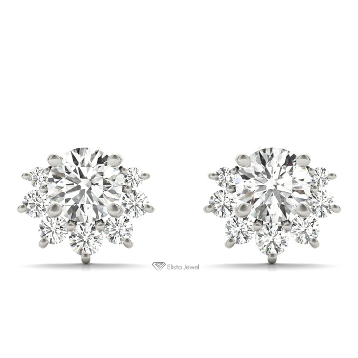 Round Cut Cluster Stud Earring
