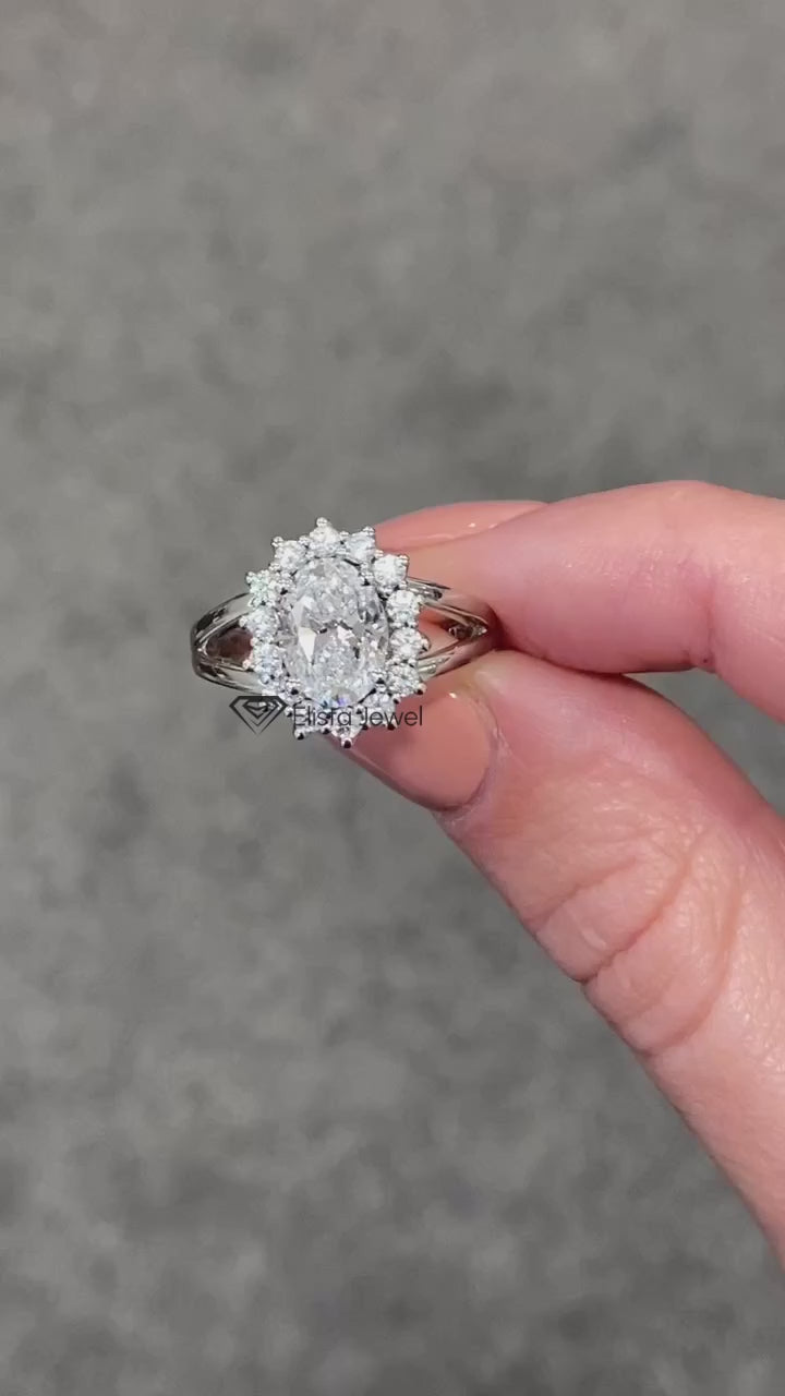 3Ct Oval lab diamond Halo engagement ring For Women