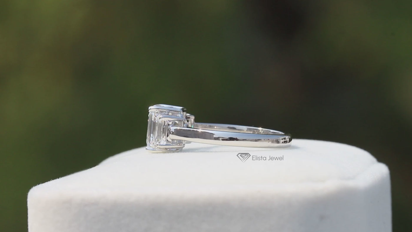 3 Stone Emerald Cut Lab-Created Diamond engagement ring