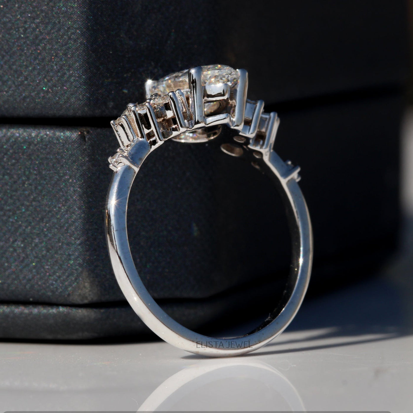 Art Deco Pear Lab Created Diamond Prong Engagement Ring