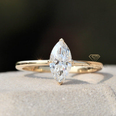 Compass Set Marquise Diamond Solid Solitaire Engagement Ring