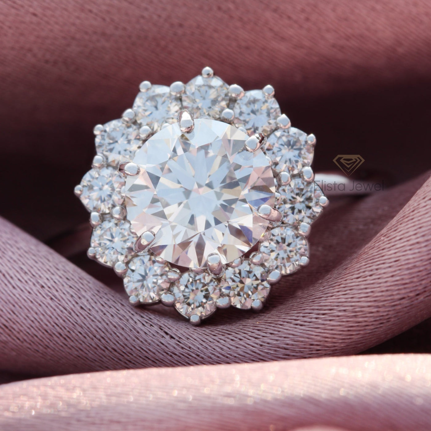 Certified Round Lab Diamond Halo Engagement Ring