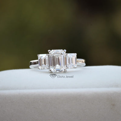 3 Stone Emerald Cut Lab-Created Diamond engagement ring