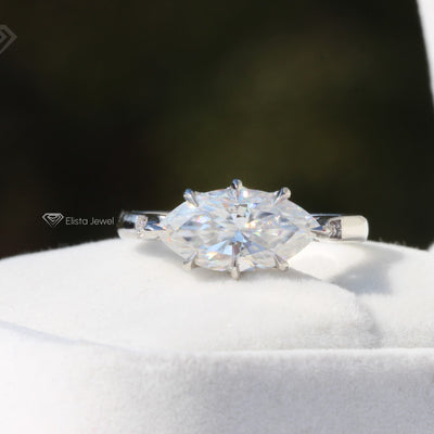 East West Set Marquise Cut Diamond Engagement Ring
