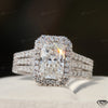 Radiant lab-grown diamond three raw split shank double prong halo engagement ring for her.