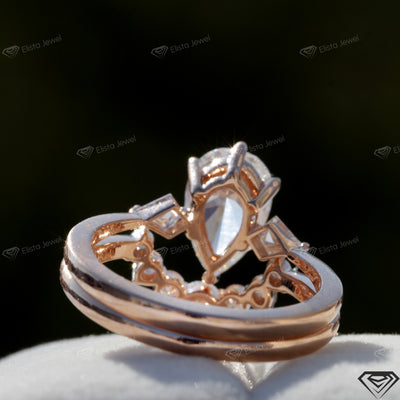 Matching Band With Pear Three Stone Ring Set