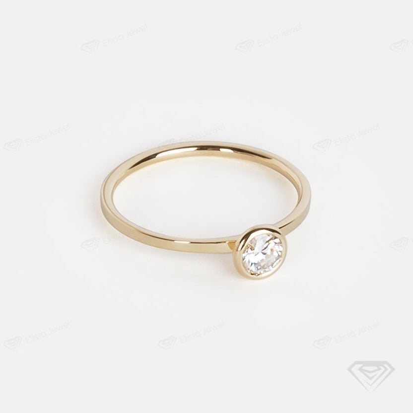 0.50CT Round Lab Diamond Full Bezel Minimalist Dainty Engagement Ring