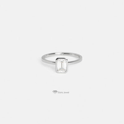 Emerald Cut Bezel Solitaire Wedding Ring