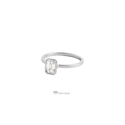 Dainty Full Bezel Emerald Cut Lab Diamond Solitaire Engagement Ring