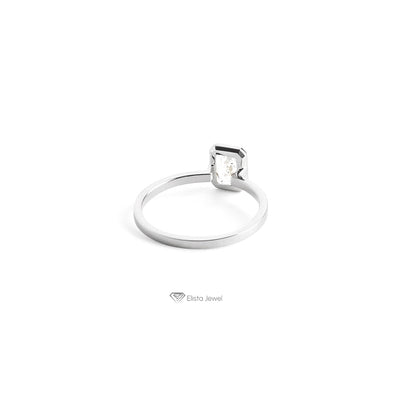 Dainty Full Bezel Emerald Cut Lab Diamond Solitaire Engagement Ring