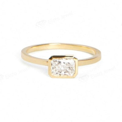 East West Radiant Lab Created Diamond Full Bezel Set Solitaire Engagement Ring