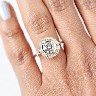 Art Deco Milgrain Halo With Bezel Round Cut Lab Created Diamond Wedding Ring
