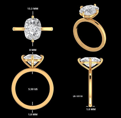 3.71 CT Elongated Cushion Cut Diamond Set in Compass Prongs With 18K Solid Yellow Gold Solitaire Ring
