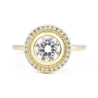 Round Cut Bezel Art Deco Engagement Ring