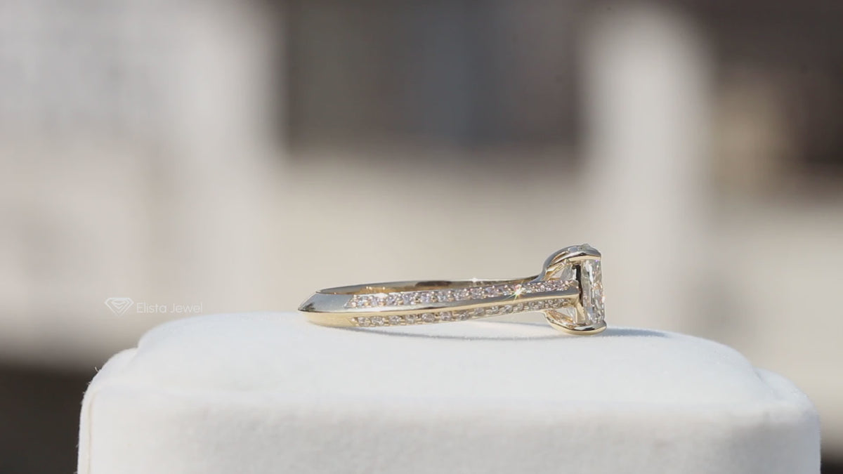 Elongated Cushion Cut Lab Diamond with Prong Engagement Ring