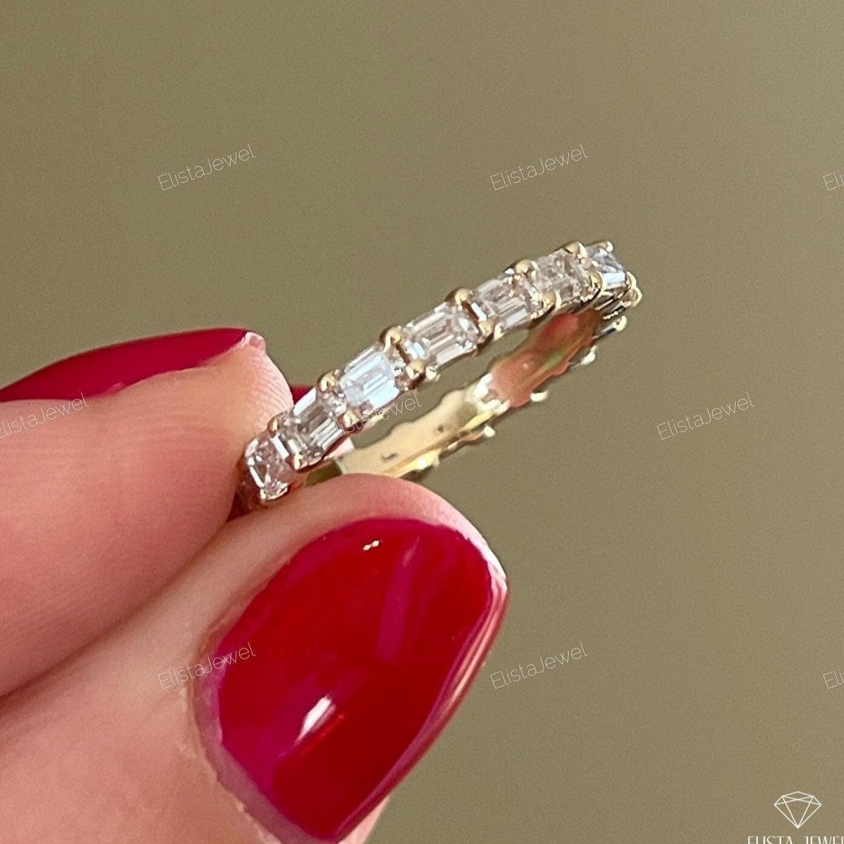 Baguette Cut Full Eternity Wedding Lab Grown Diamond Band - Detail View