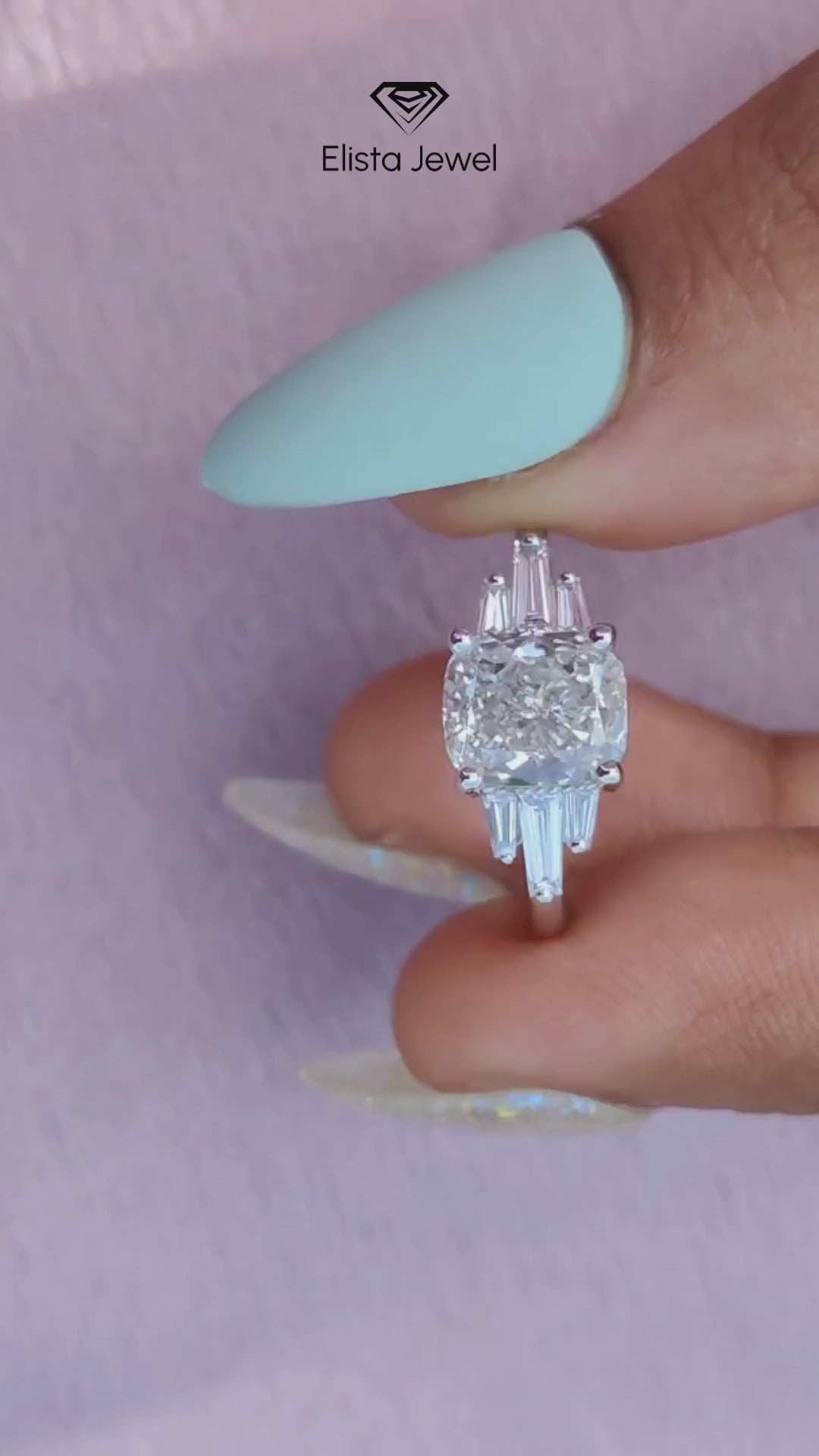 2CT Certified Cushion Diamond Engagement Ring, IGI Certified Cushion Lab Grown Diamond Hidden Halo Engagement ring in Platinum
