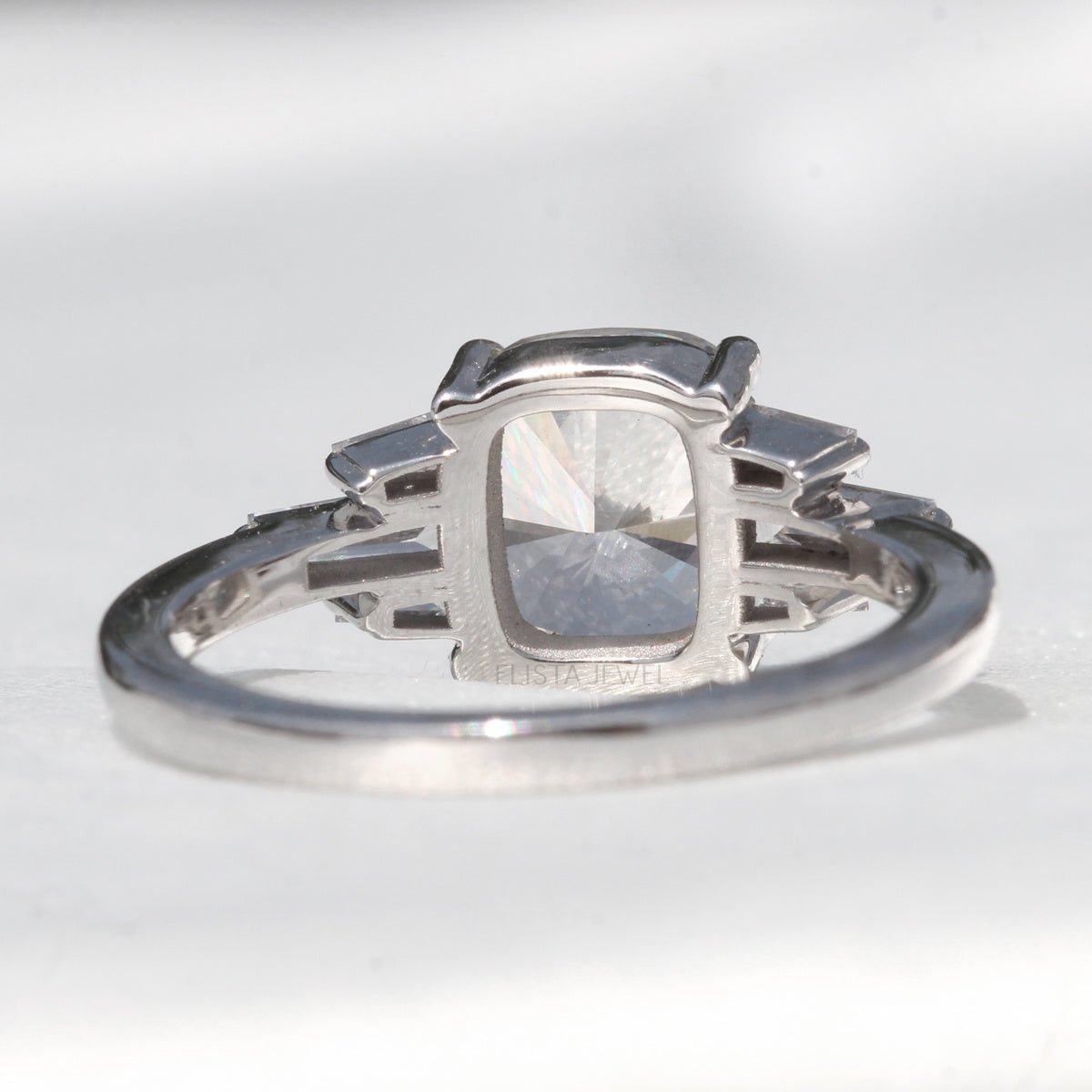 Cushion Cut Accent Engagement Lab Grown Diamond Ring - Detail View