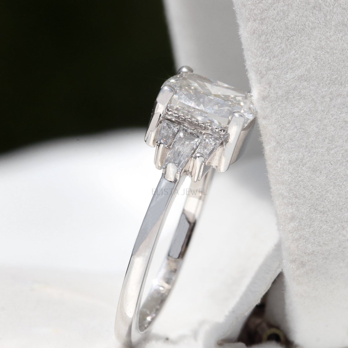 Cushion Cut Accent Engagement Lab Grown Diamond Ring - Close-up View