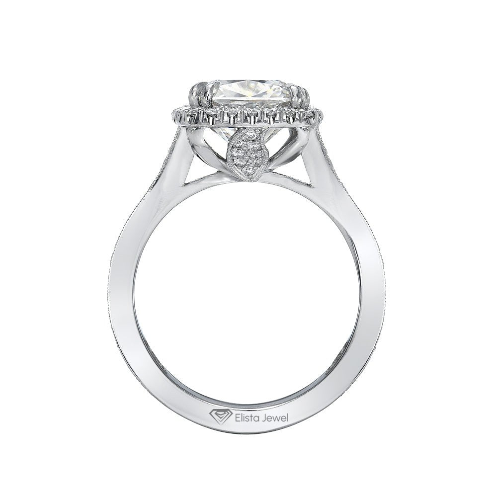 Cushion Cut Halo Engagement Lab Grown Diamond Ring in 18K - Angled View