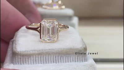 Emerald Diamond Full Bezel Split Shank Engagement Ring
