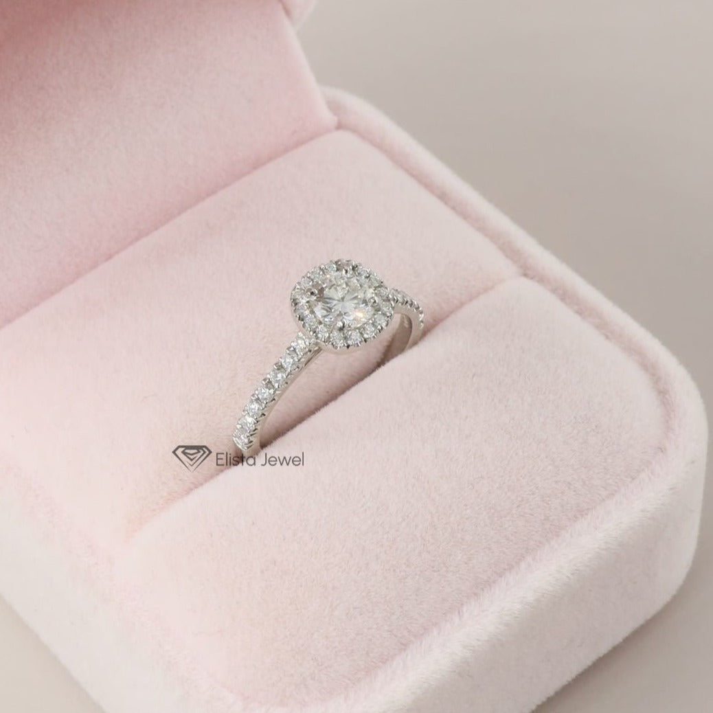 Round Cut Halo Accent Engagement Ring