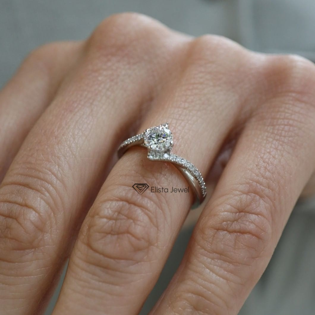 Brilliant Round Lab Grown Diamond Bypass Shank Engagement Ring