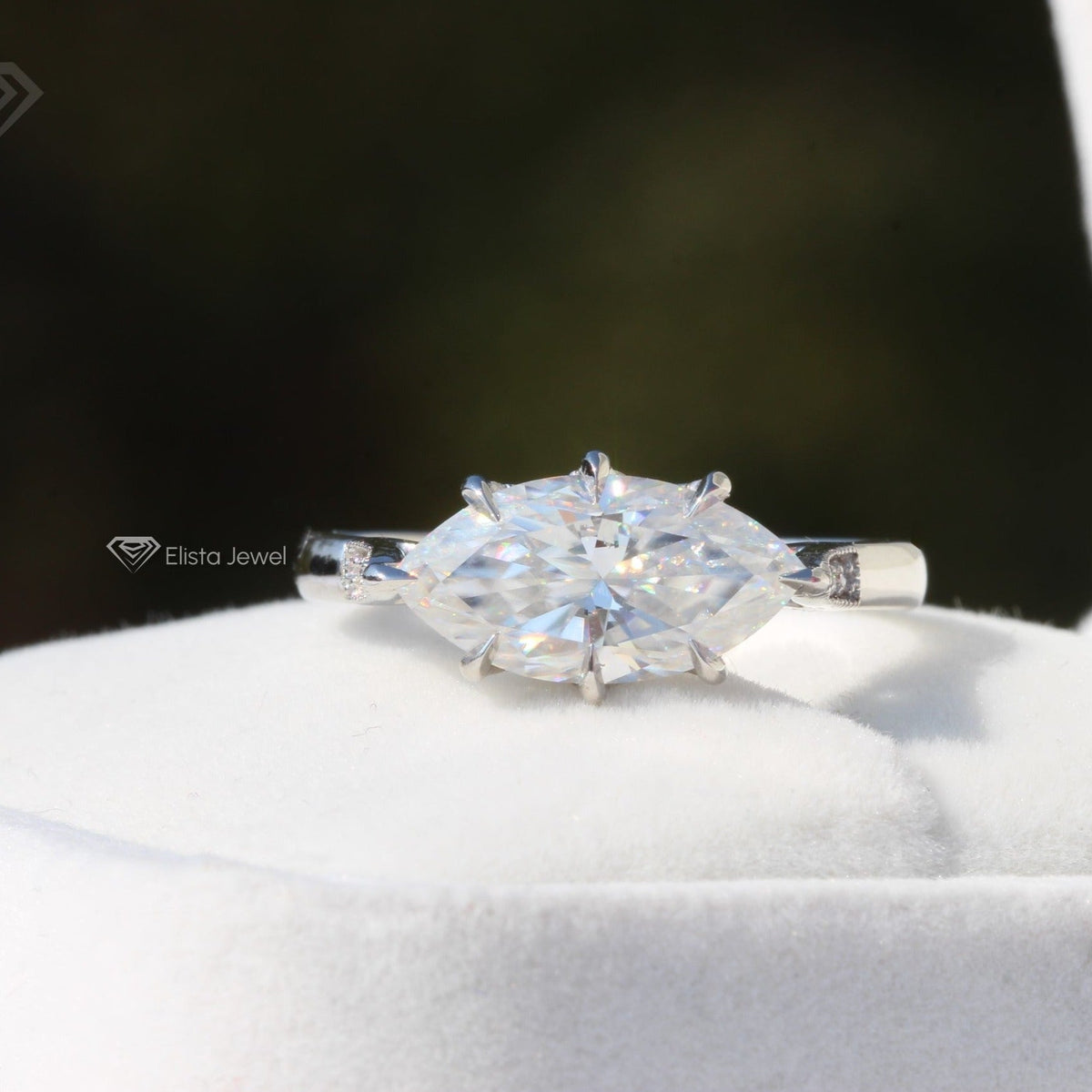 East West Marquise Cut Solitaire Lab Grown Diamond Ring in 10K - Front View