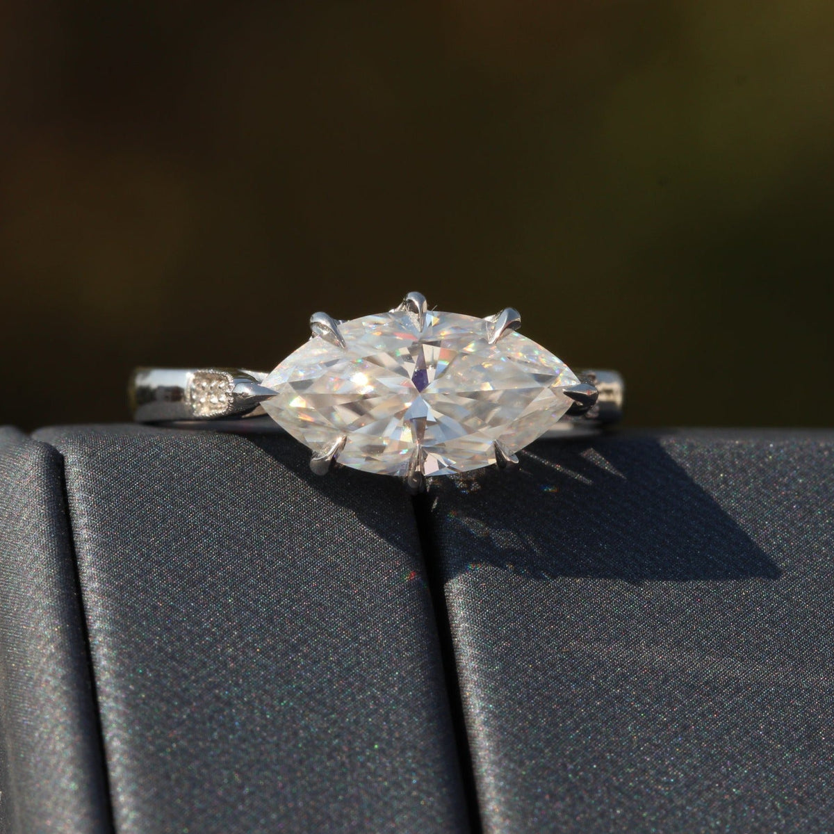 East West Marquise Cut Solitaire Lab Grown Diamond Ring - Perspective View