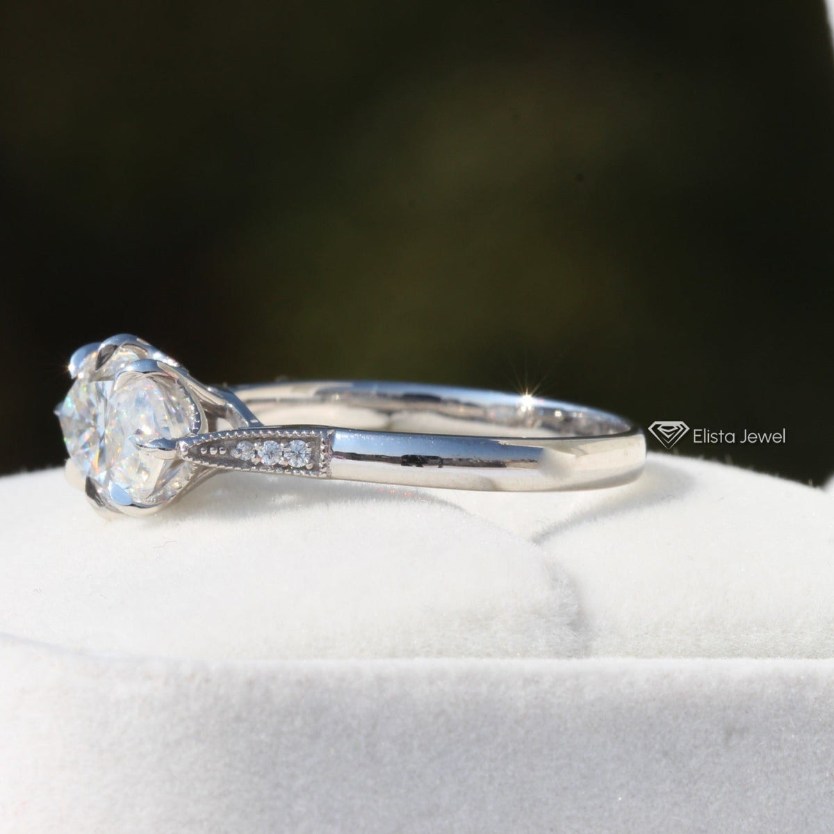 East West Marquise Cut Solitaire Lab Grown Diamond Ring in 14K - Side View
