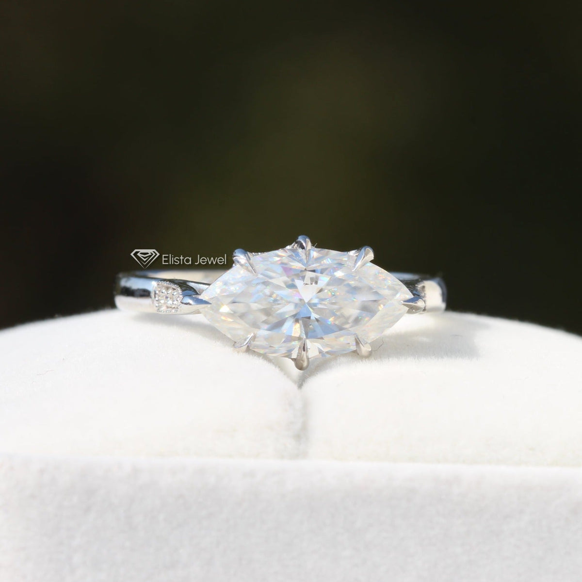 East West Marquise Cut Solitaire Lab Grown Diamond Ring - Profile View