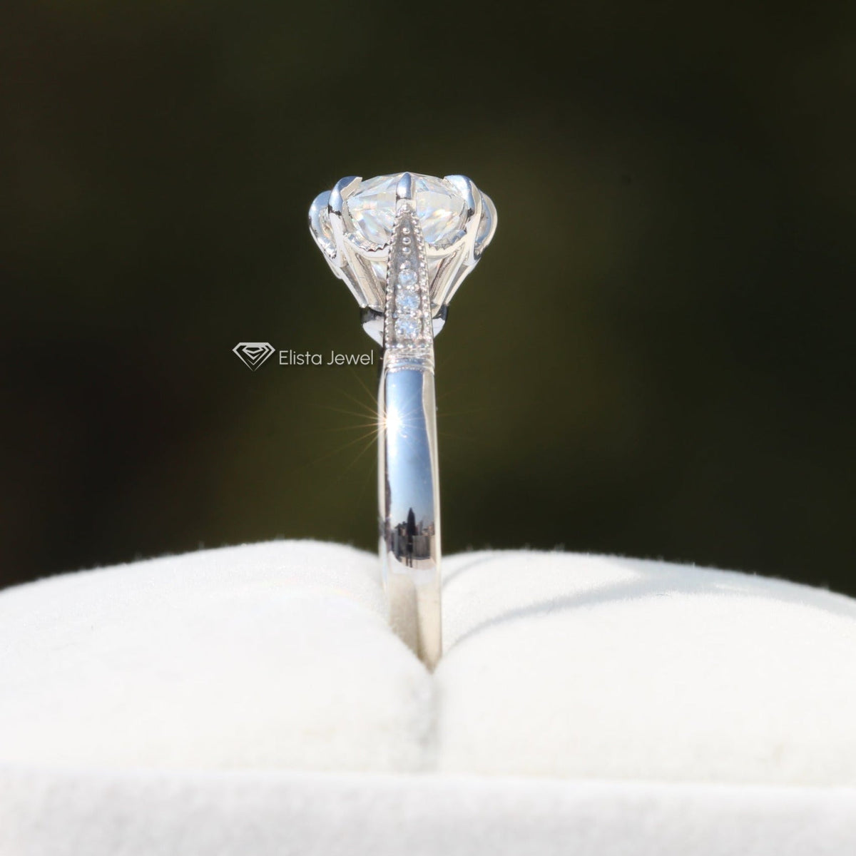 East West Marquise Cut Solitaire Lab Grown Diamond Ring - Close-up View