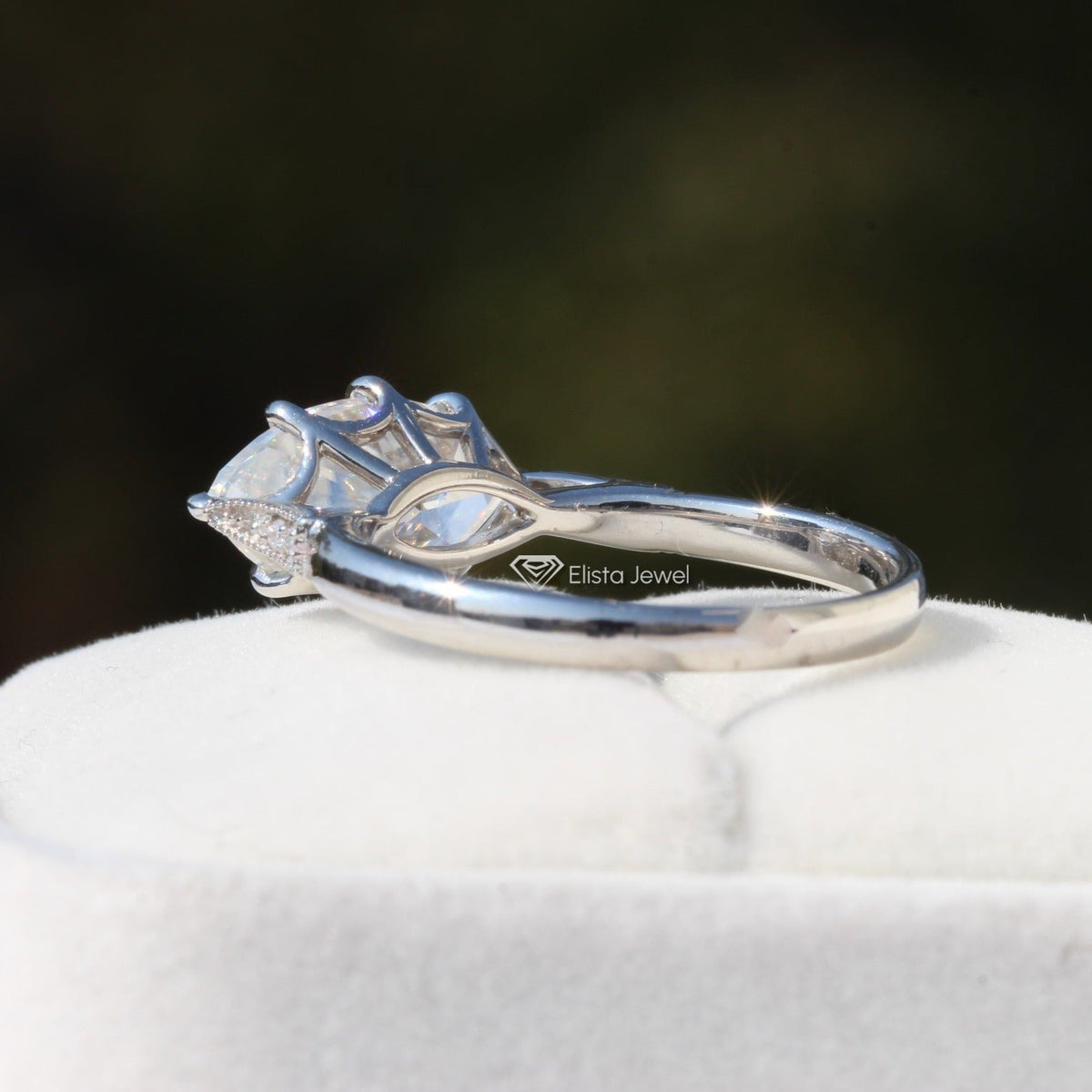 East West Marquise Cut Solitaire Lab Grown Diamond Ring in 18K - Angled View