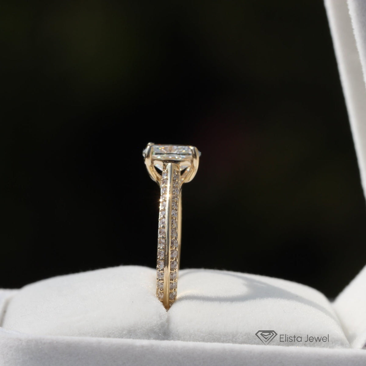 Elongated Cushion Cut Accent Engagement Lab Grown Diamond Ring - Lifestyle View