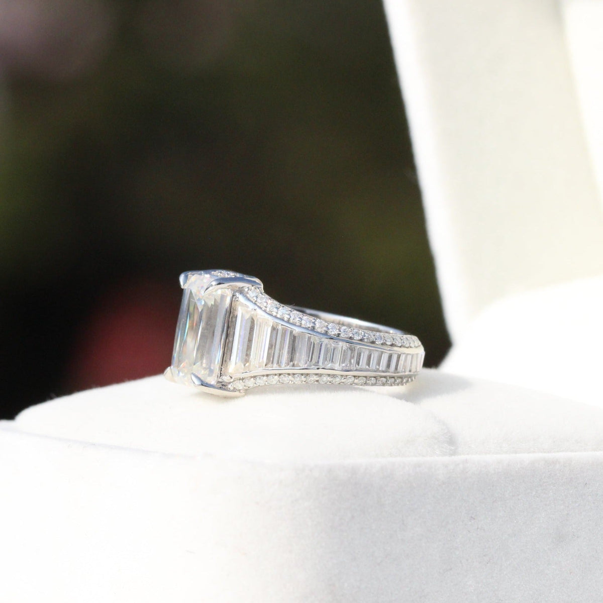 Emerald Cut Accent Art Deco Lab Grown Diamond Ring in 18K Yellow Gold - Ring on Hand View