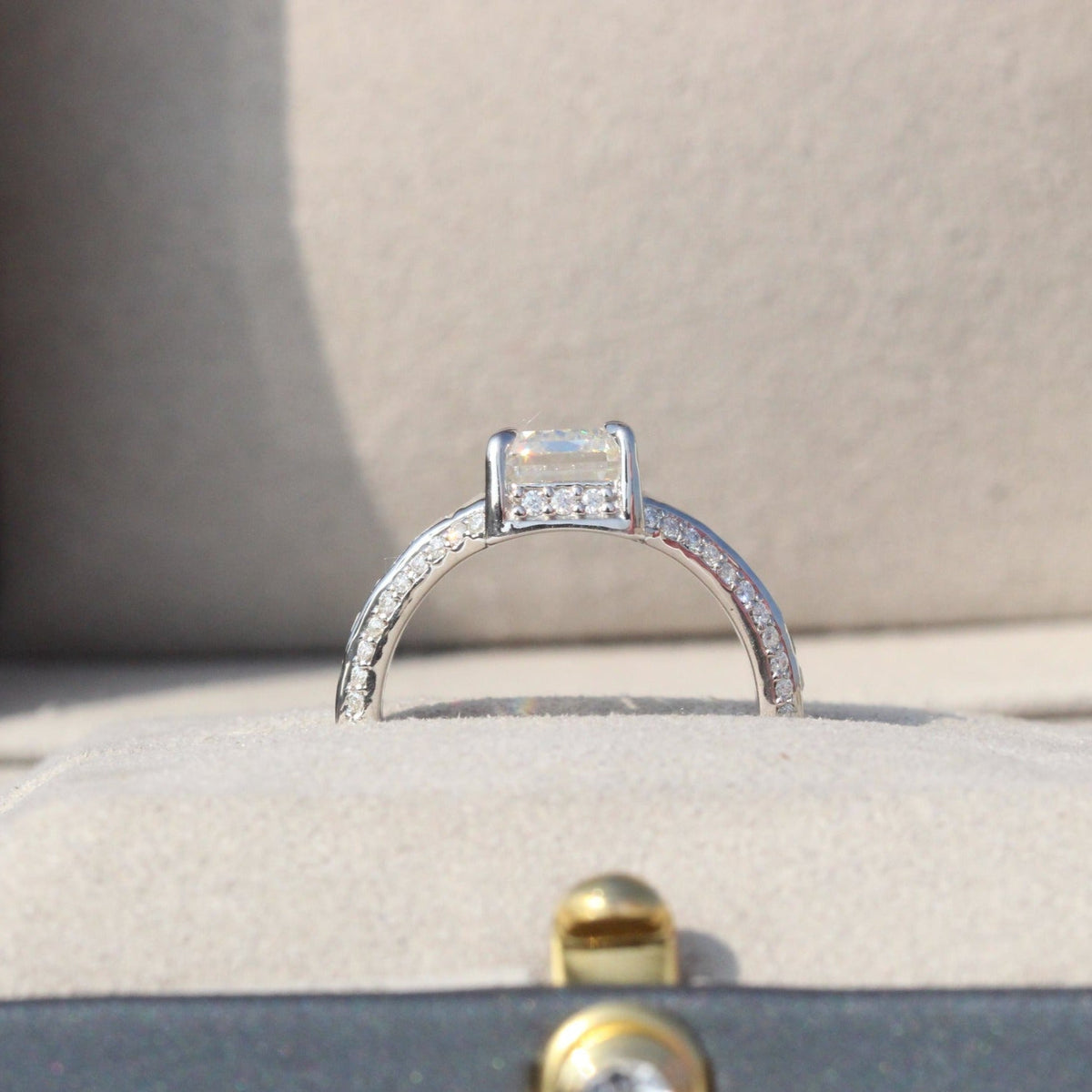 Emerald Cut Accent Art Deco Lab Grown Diamond Ring in 14K White Gold - Top View