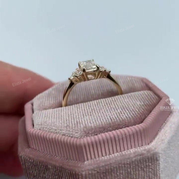 Emerald Cut Accent Engagement Lab Grown Diamond Ring - Perspective View