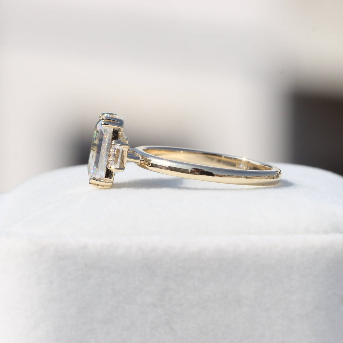 Emerald Cut Accent Engagement Lab Grown Diamond Ring in Platinum - Top View