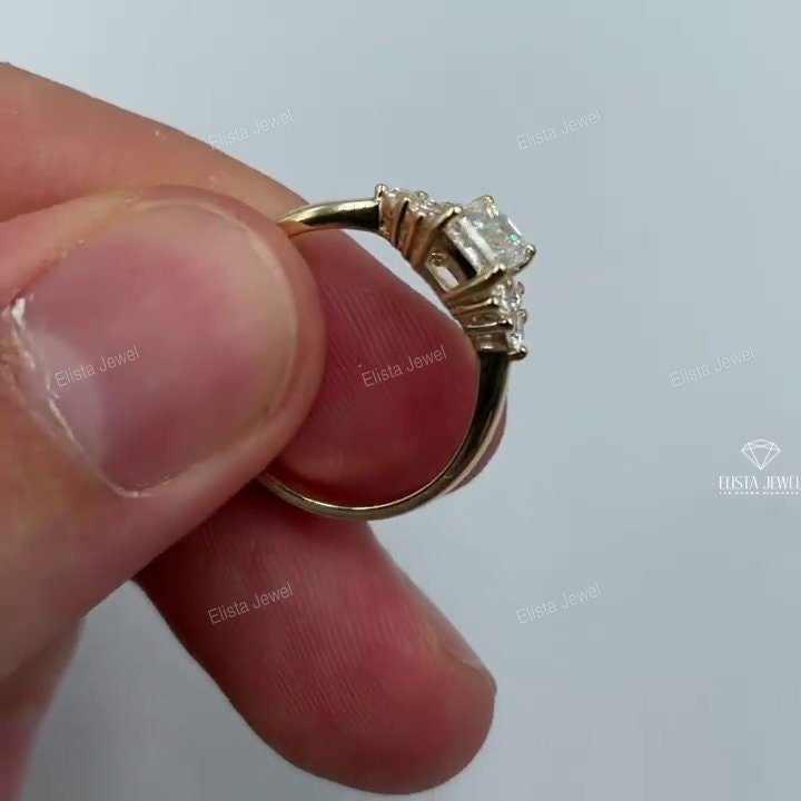 Emerald Cut Accent Engagement Lab Grown Diamond Ring - Profile View
